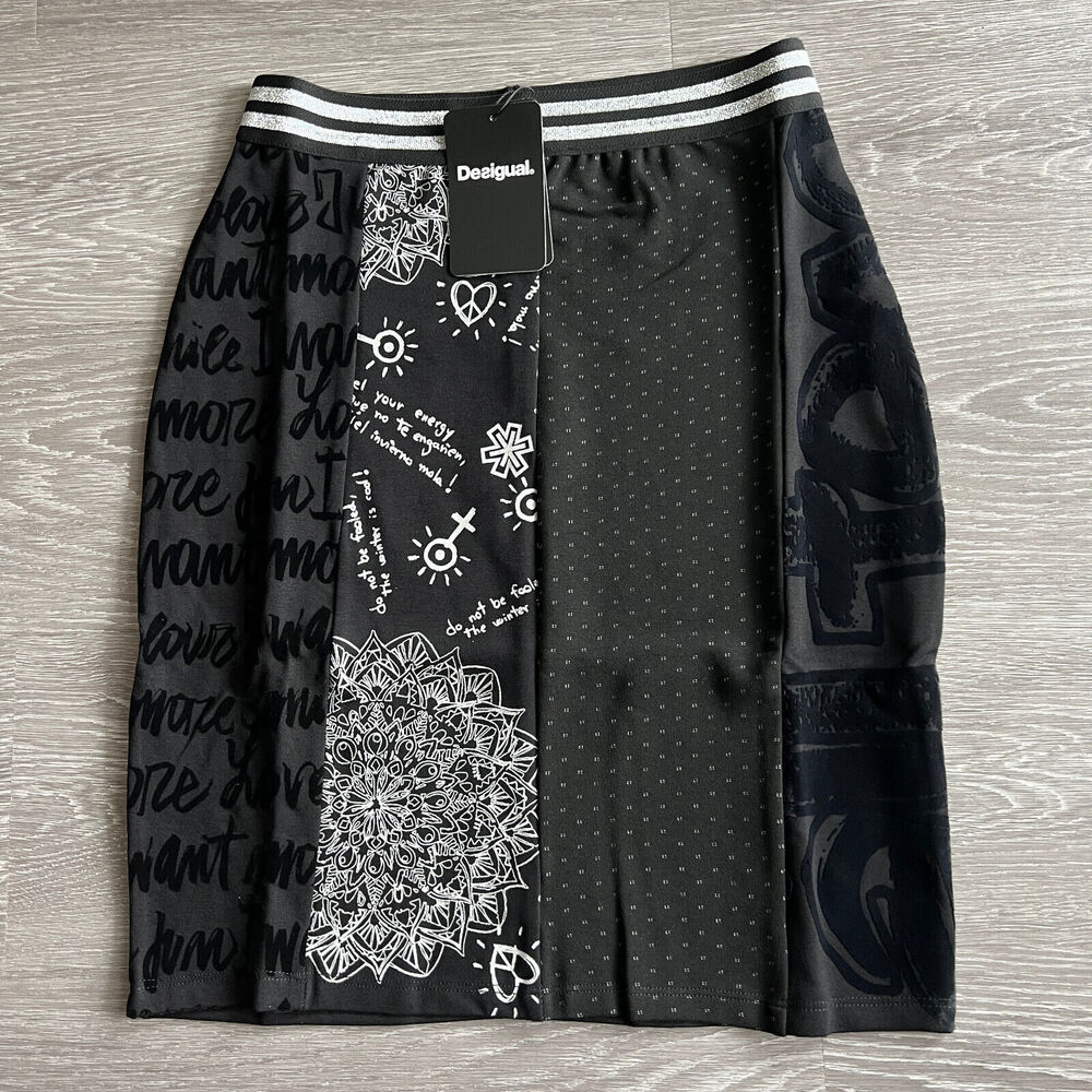 Desigual Craig Skirt Womens Small Black Textured Elasticated Waist